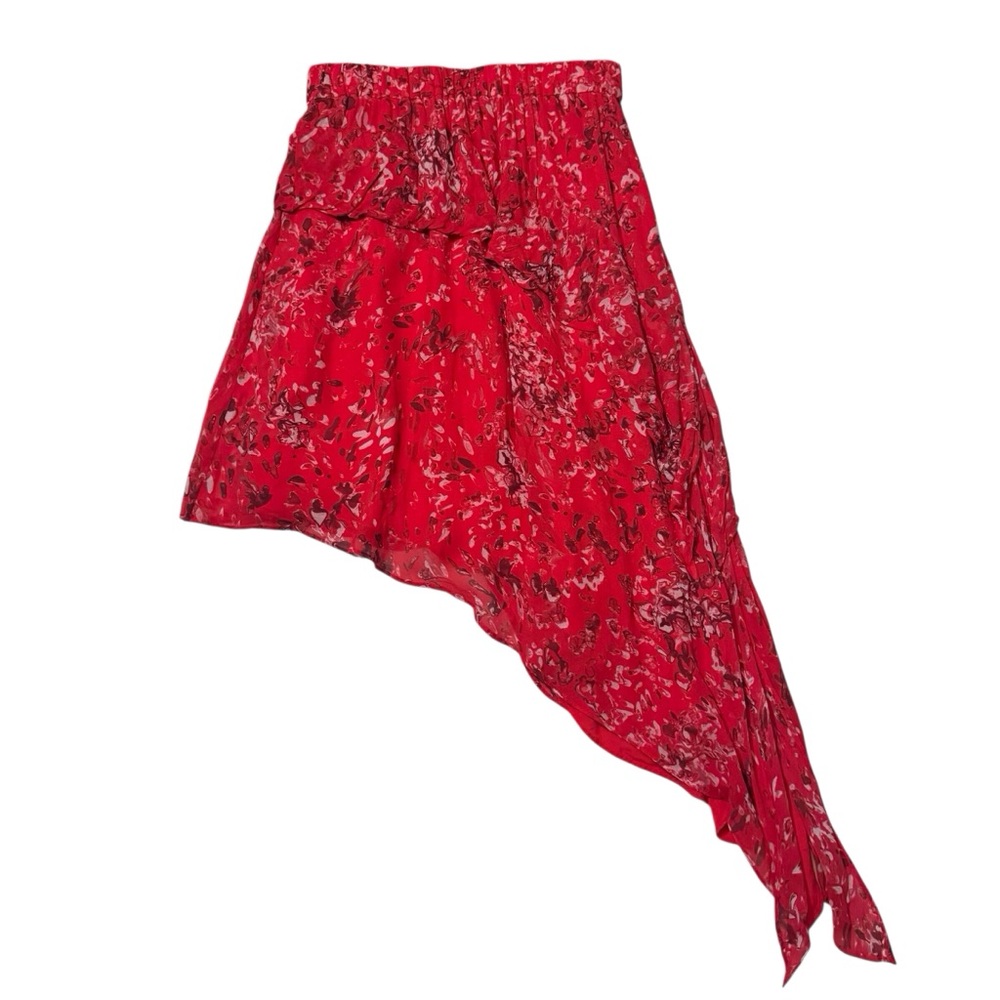 IRO Size 34 X-Small Red Floral Asymmetrical Georgette Skirt Boho Designer